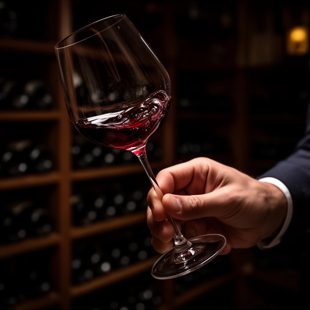 Cálice de vinho tinto numa cave de pedra à luz de vela
